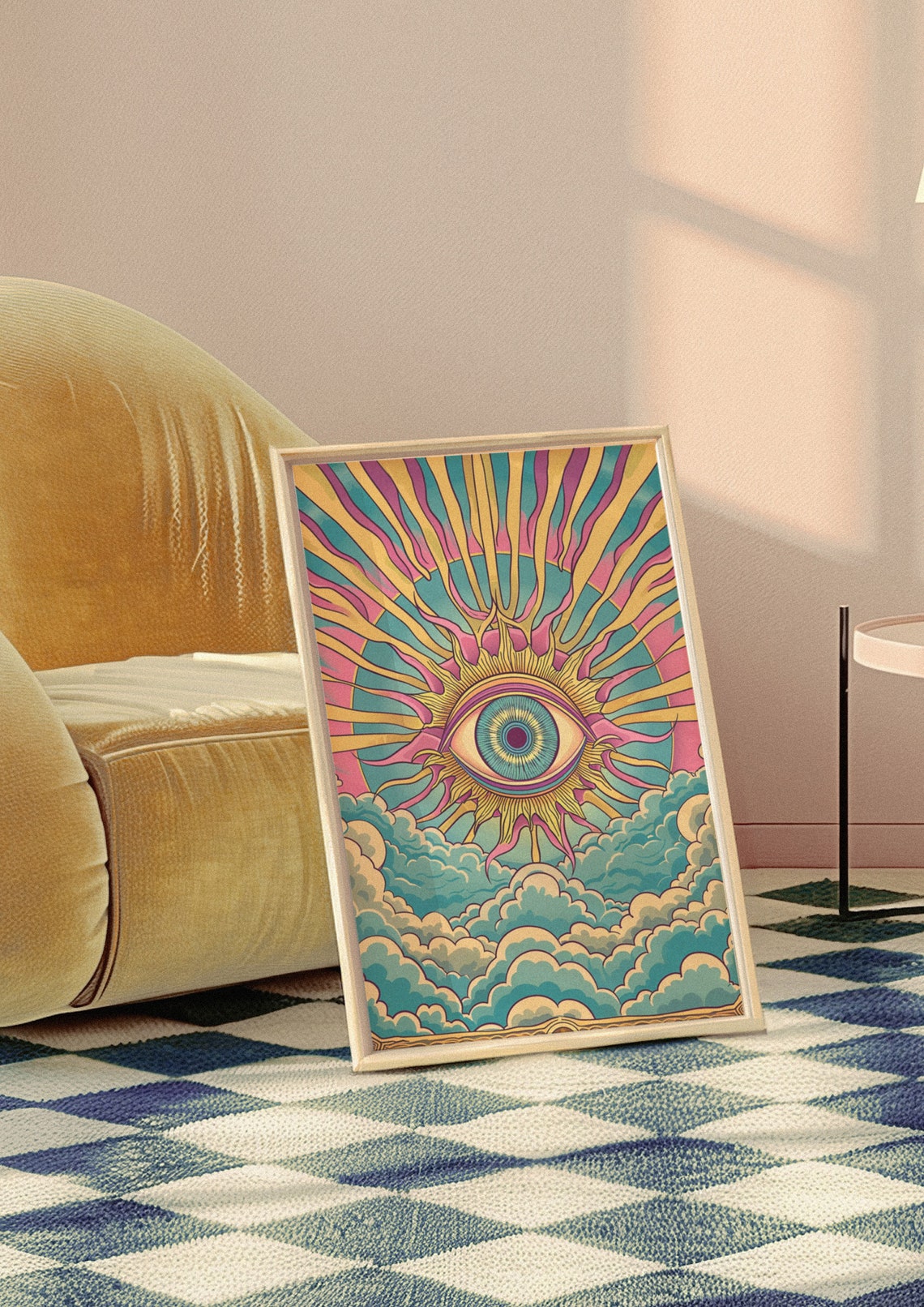 Psychedelic All Seeing Eye Radiant Sunburst Clouds Retro Wall Art - Image 3