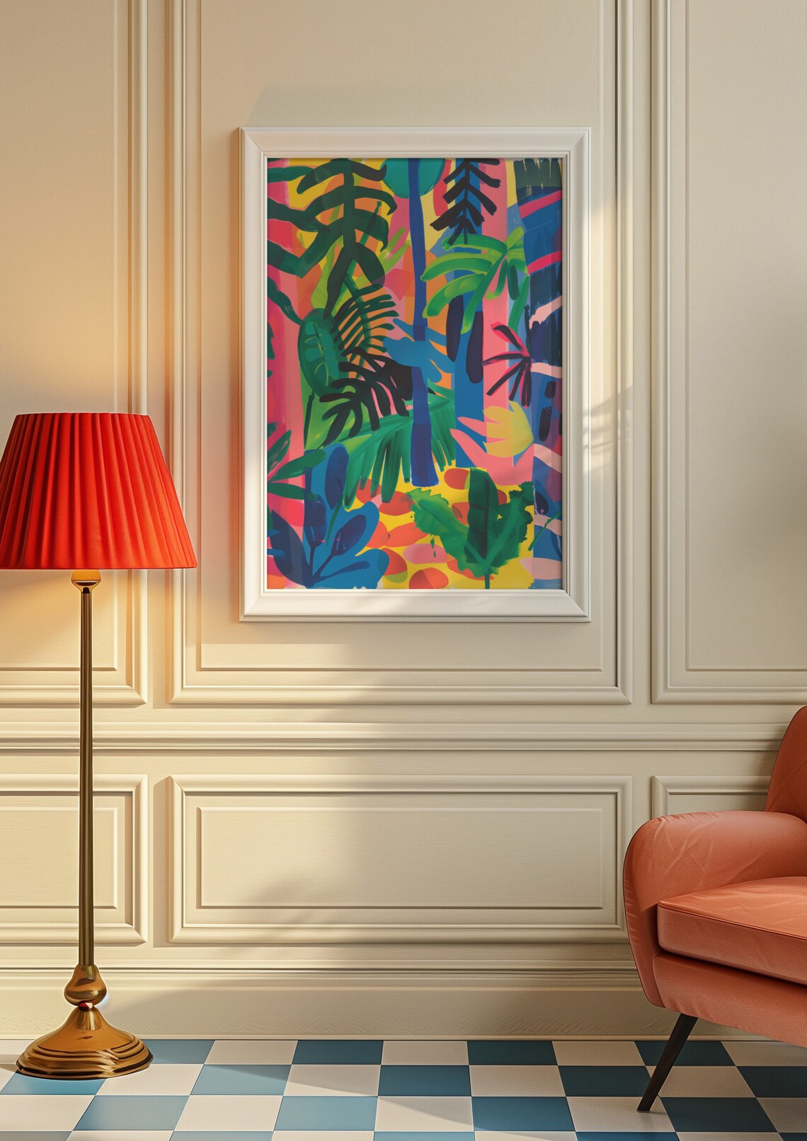 Vibrant Neon Tropical Jungle Tall Palm Fronds Modern Wall Art - Image 8