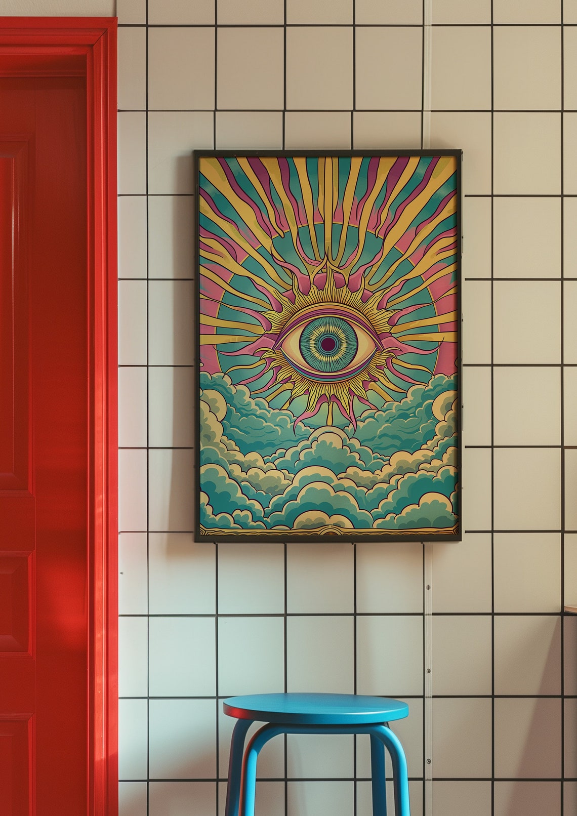 Psychedelic All Seeing Eye Radiant Sunburst Clouds Retro Wall Art - Image 5