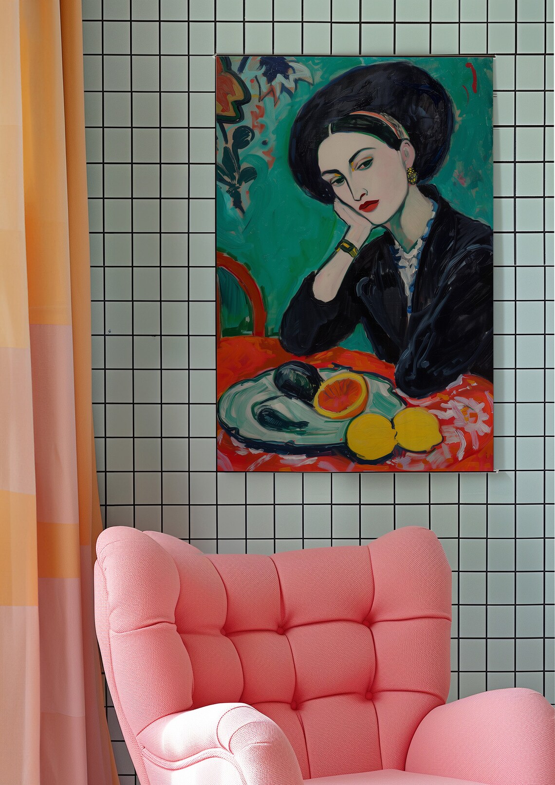 Sophisticated Woman in Black with Fruit Plate Matisse Art Poster - Image 5