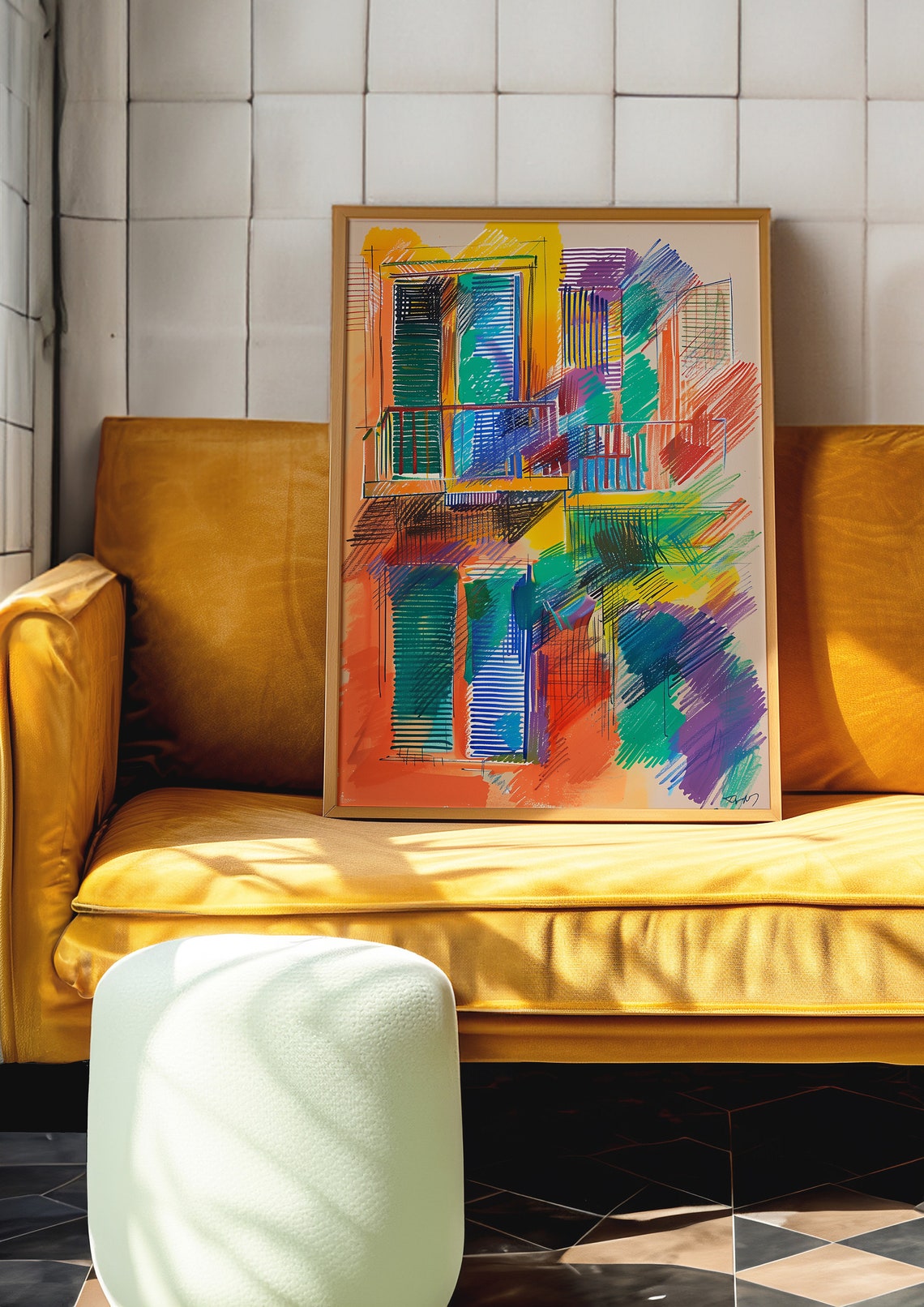 Vibrant Architectural Balcony Facade Sketch Colorful Modern Poster - Image 5