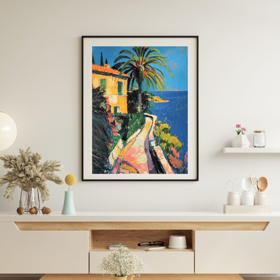 Fauvist Mediterranean Coastal Villa Poster With Palm Trees And Sea - Image 8