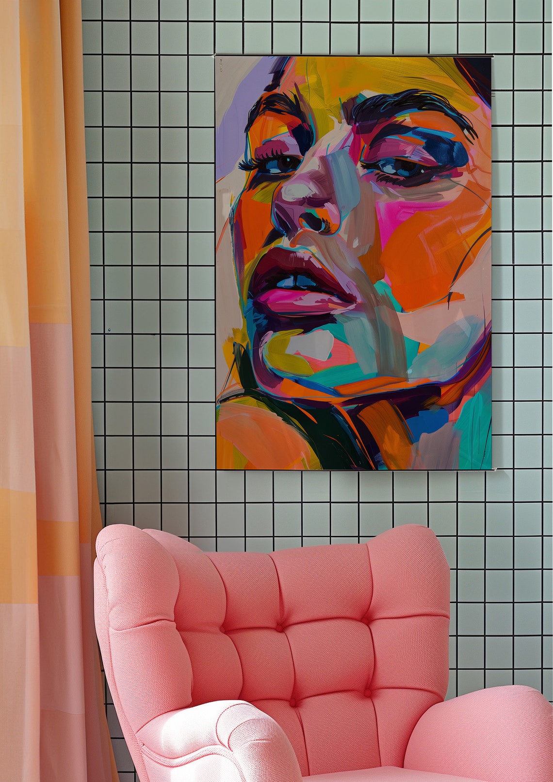 Bold Pop Art Woman Face in Neon Bright Colors Statement Poster - Image 6