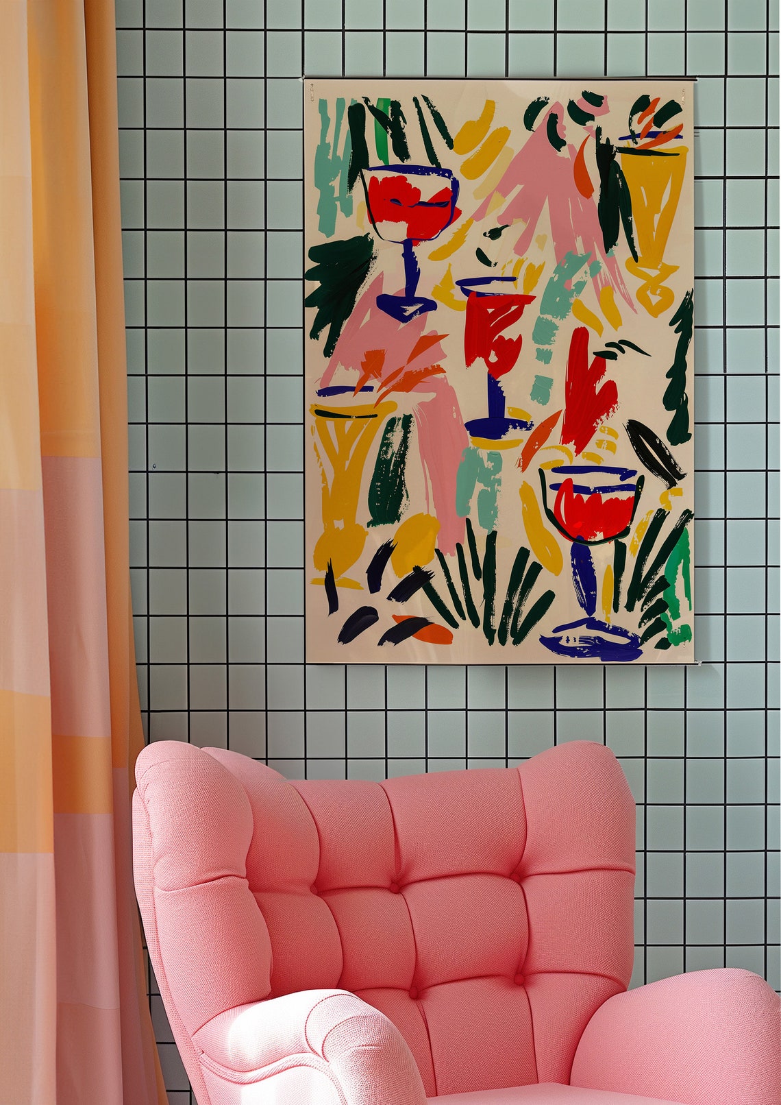 Abstract Cocktail Glasses Bright Bold Colorful Bar Art Poster - Image 5