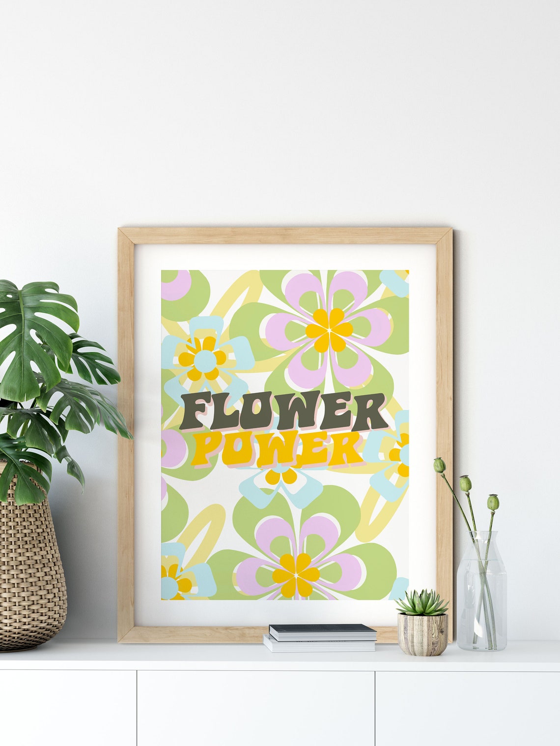 Flower Power Pastel Lilac Floral Retro 70s Typography Poster - Image 2
