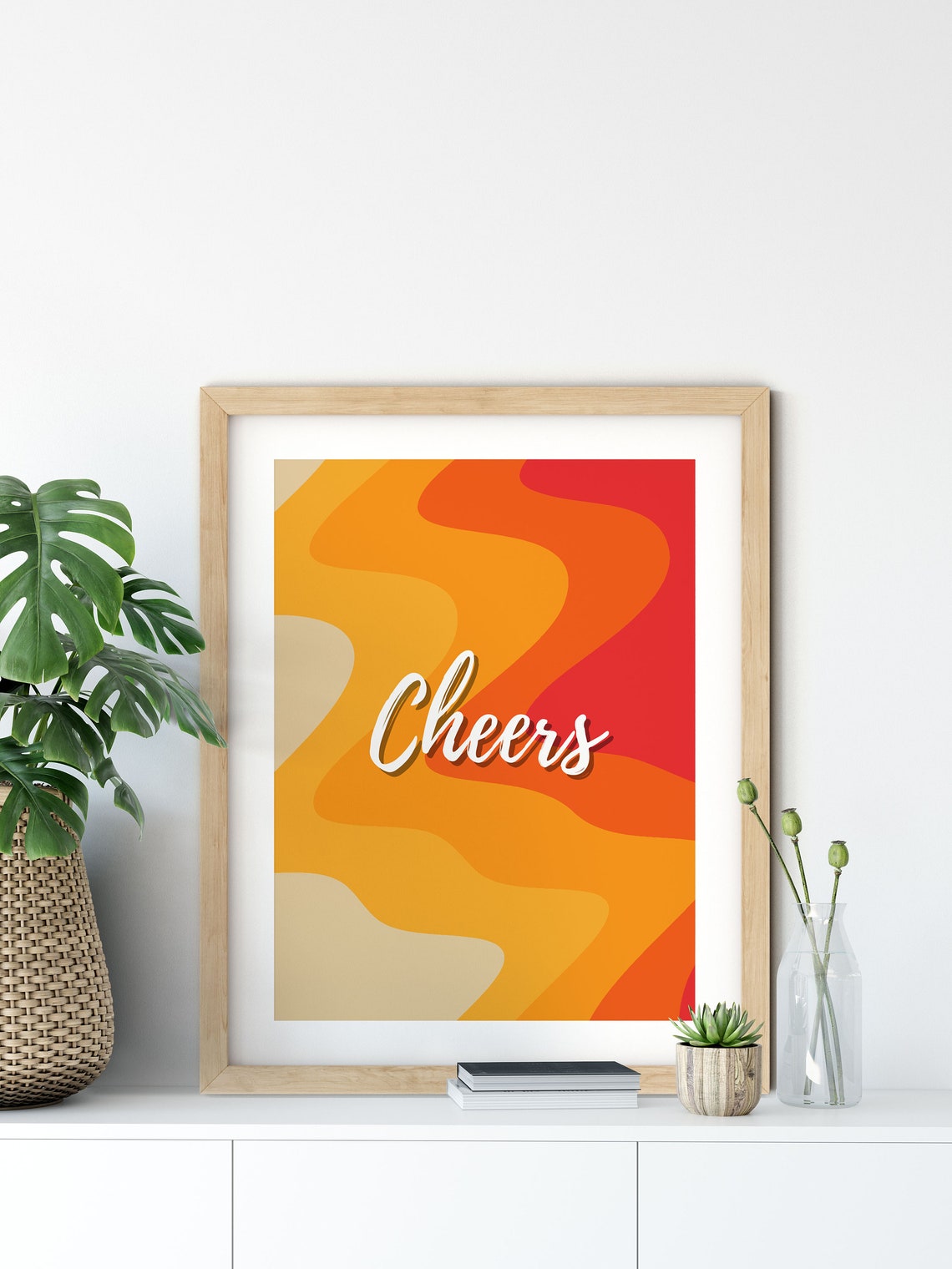 Cheers Retro Script Quote Poster On Orange Red Wavy 70s Waves - Image 6