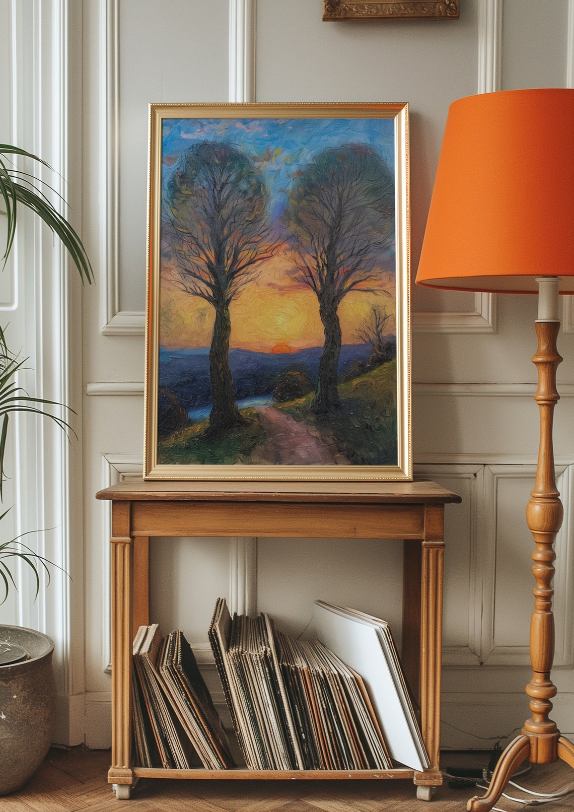 Sunset Two Trees Silhouette Landscape Poster In Impressionist Oil - Image 9