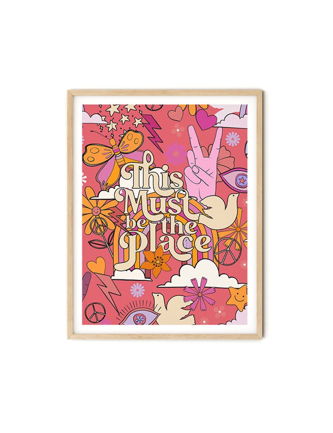 This Must Be The Place Pink Doodle Collage Groovy 70s Art Poster - Image 6
