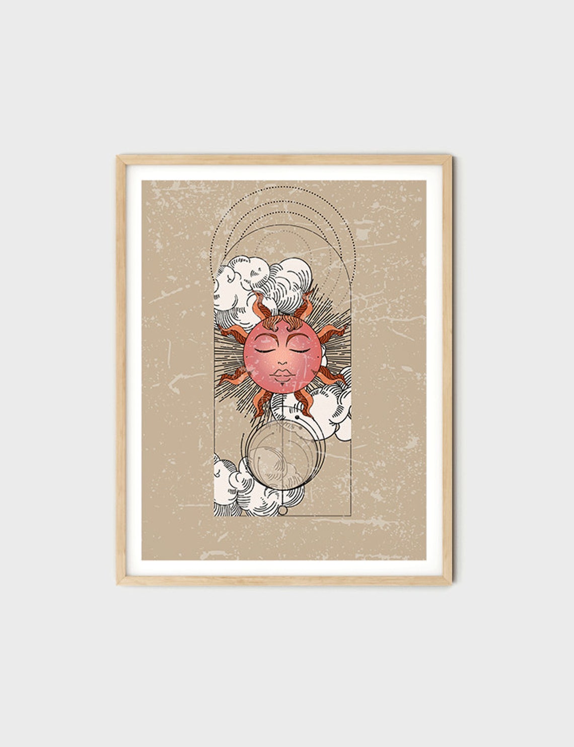 Celestial Sun Moon Face Beige Vintage Archway Neutral Art Poster - Image 4