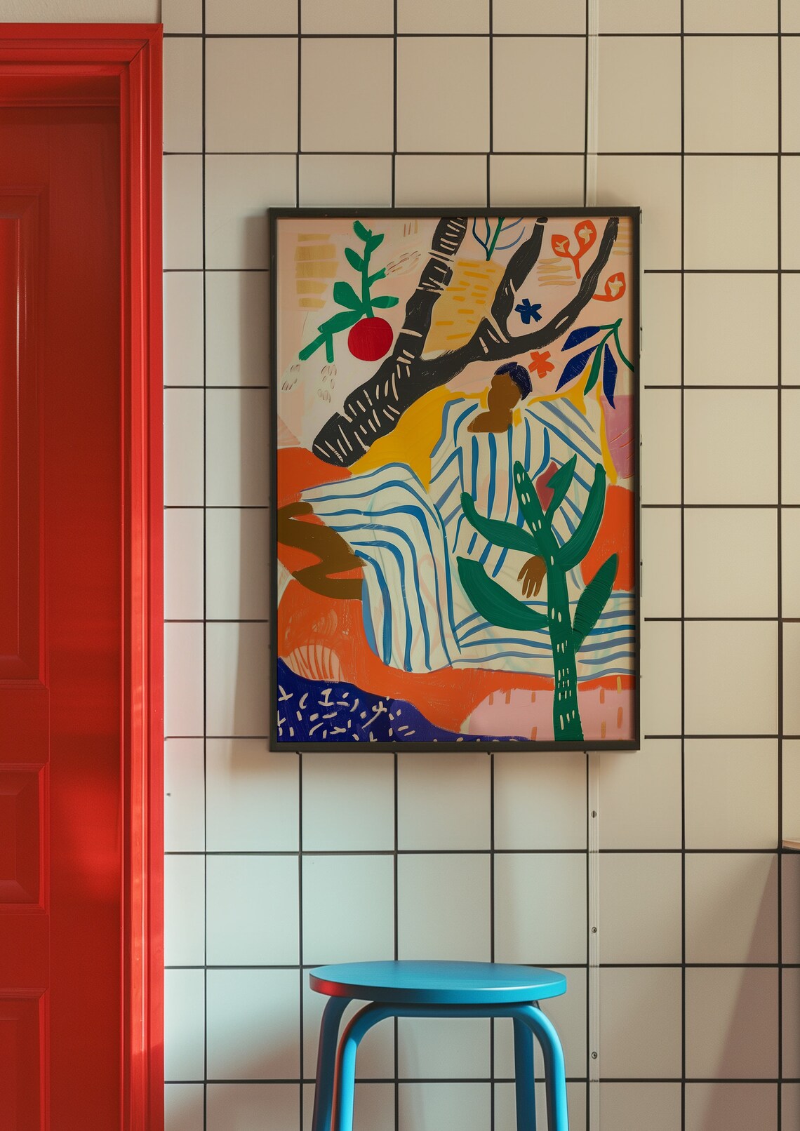 Colorful Abstract Figure Lounging Under a Stylized Tree Poster - Image 4