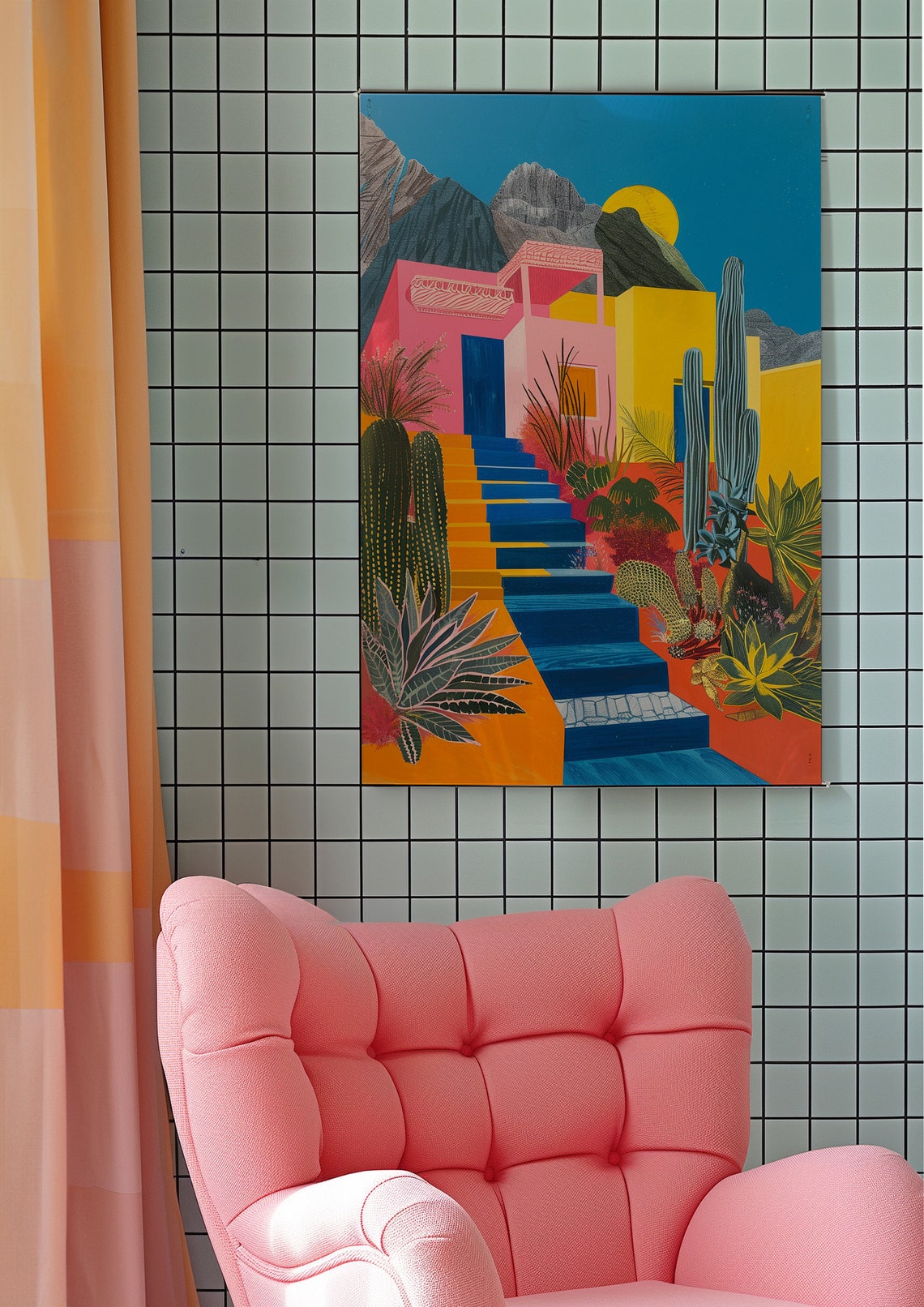 Colorful Desert Adobe House With Cacti Southwest Boho Landscape Poster - Image 6