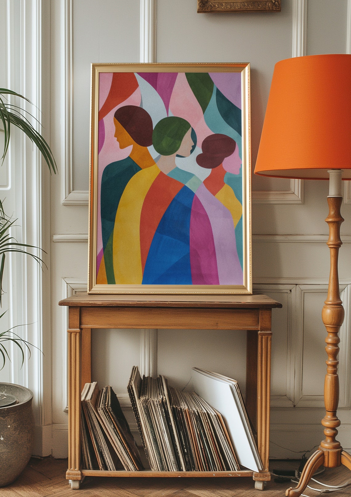 Three Women Profiles Overlapping Bold Color Blocks Modern Poster - Image 2