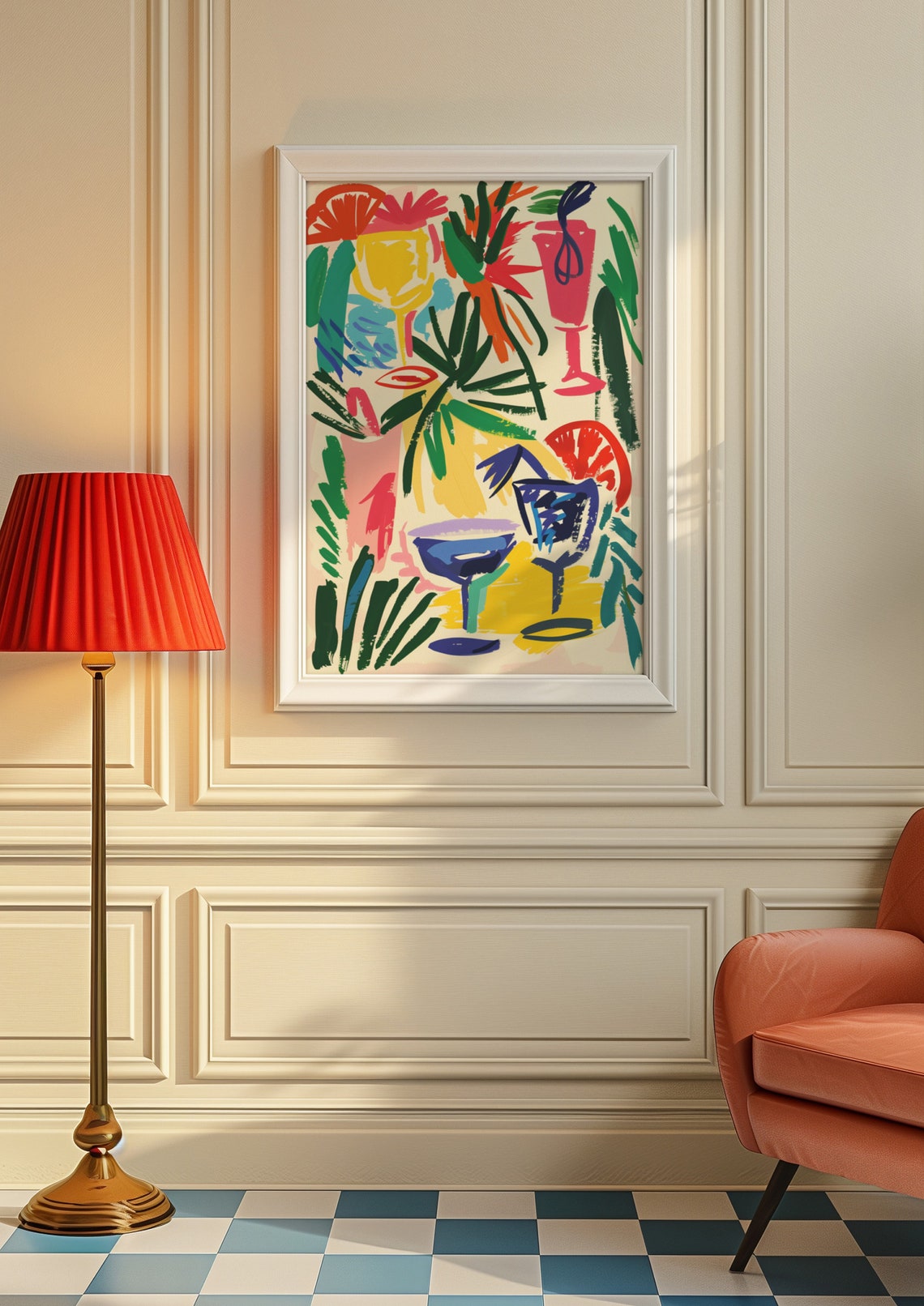 Tropical Cocktail Glasses Palm Leaves Colorful Bar Art Poster - Image 8