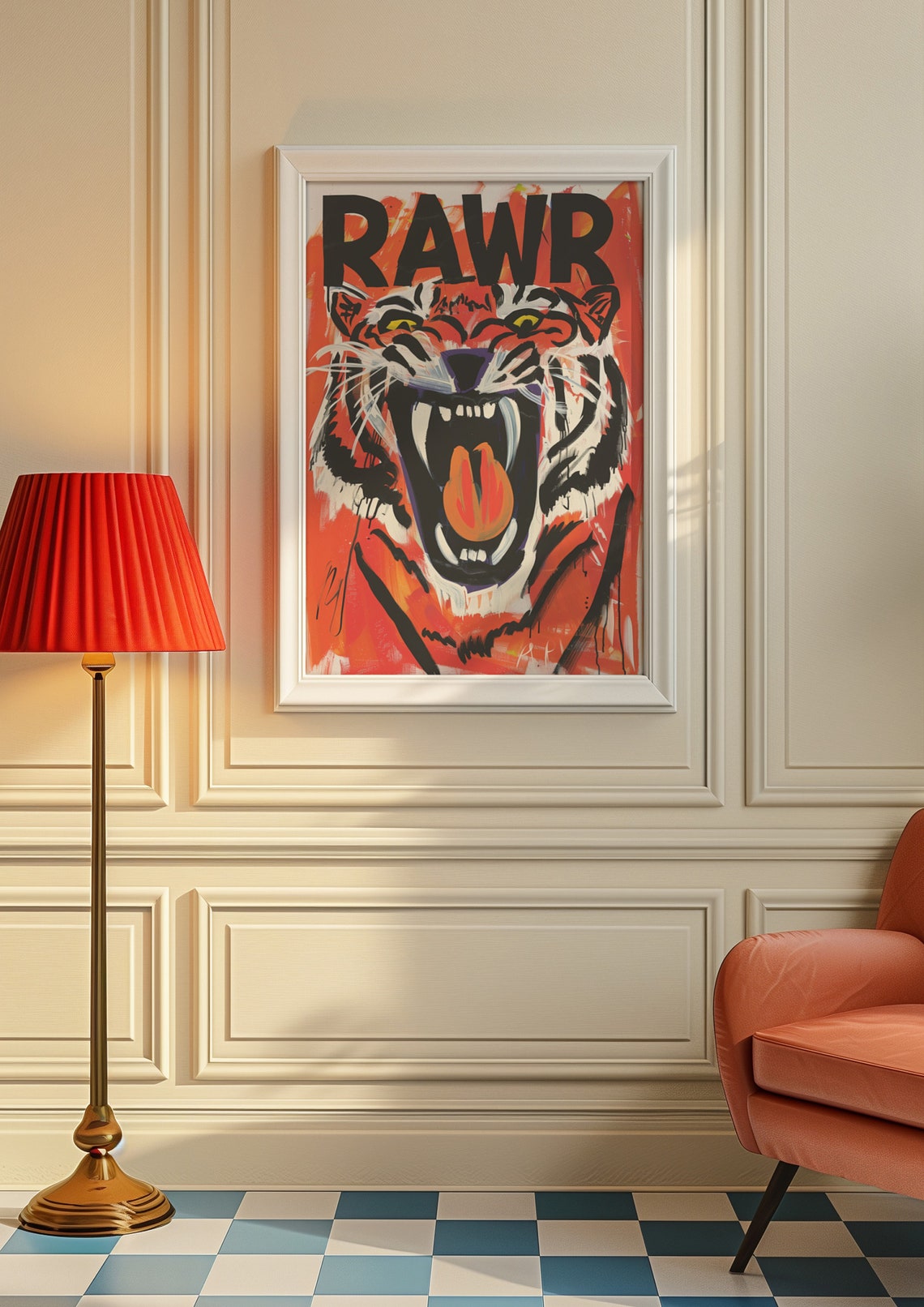Rawr Tiger Face Fiery Red Graffiti Pop Art Funny Animal Poster - Image 9