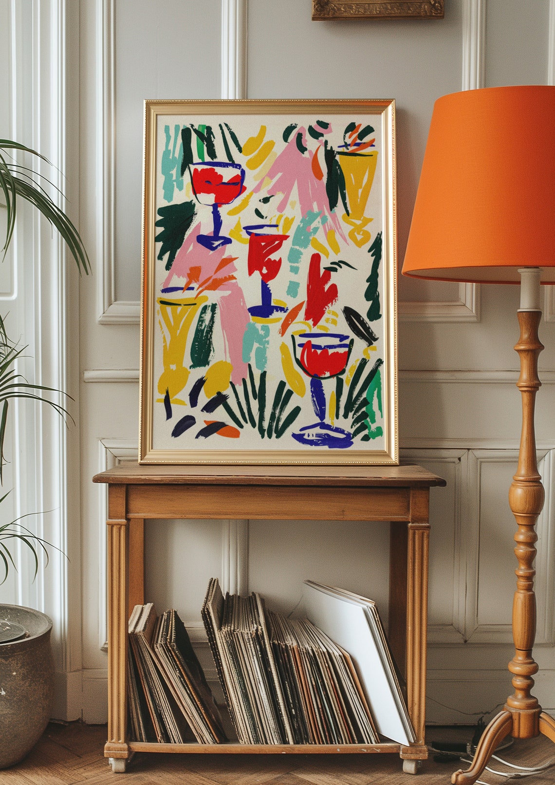 Abstract Cocktail Glasses Brushstroke Art Red Blue Yellow Bar Poster - Image 7