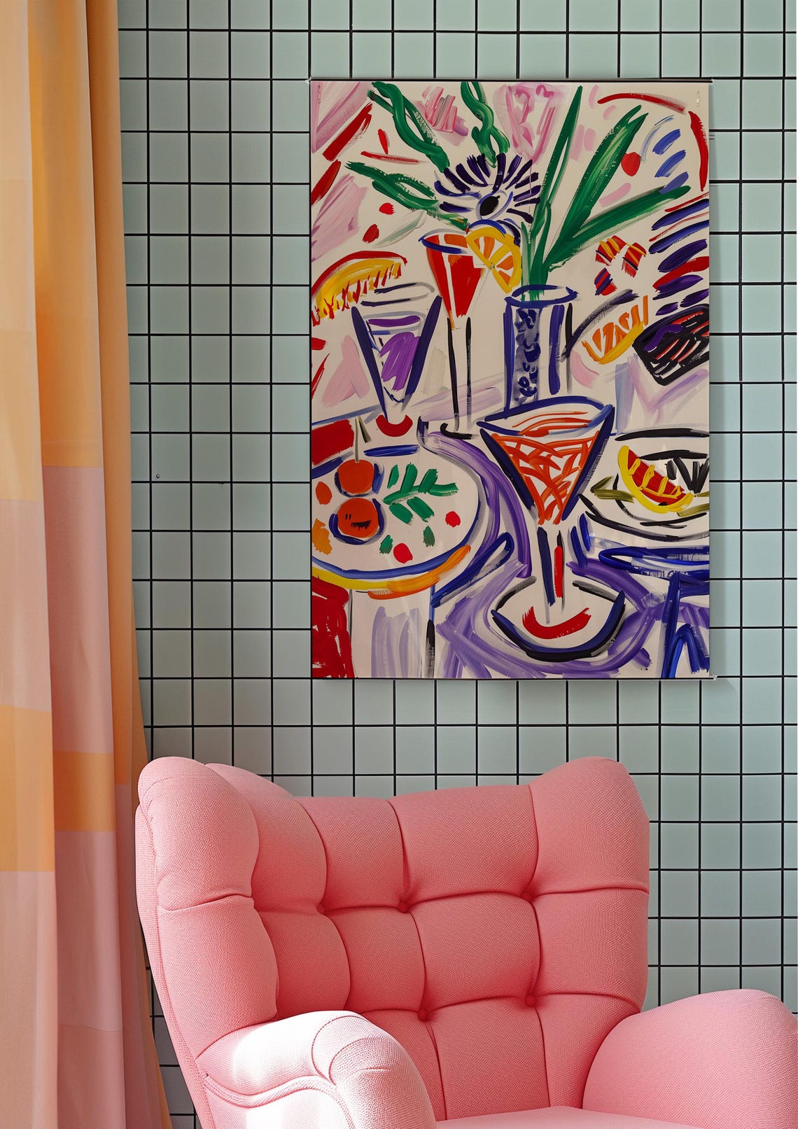 Colorful Cocktail Still Life Martini Glasses Fauvist Bar Art Poster - Image 5