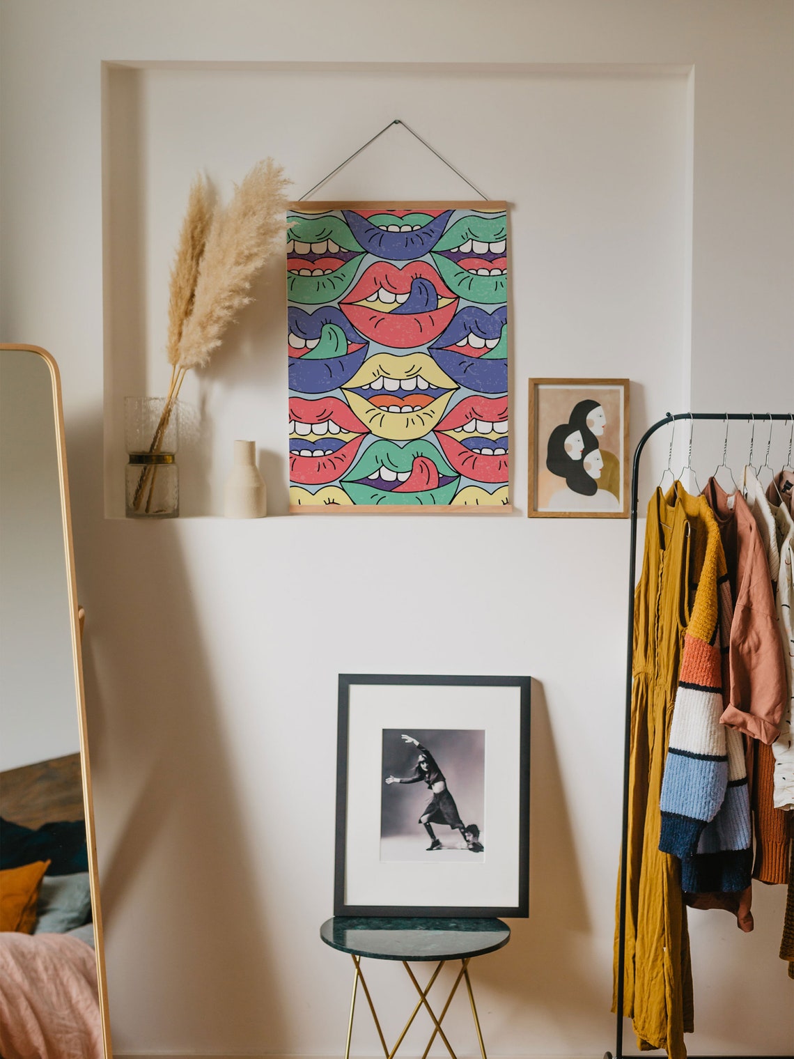 Pop Art Colorful Lips Pattern Bold Retro 70s Statement Wall Art - Image 5
