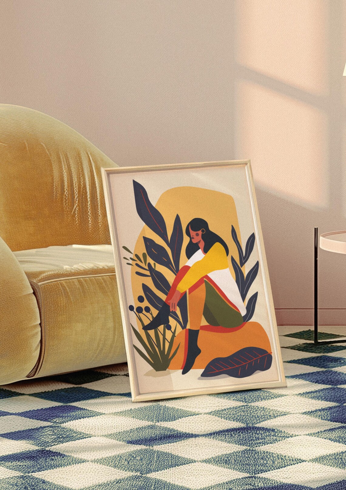 Seated Woman Among Bold Botanical Leaves Boho Nature Illustration Poster - Image 8