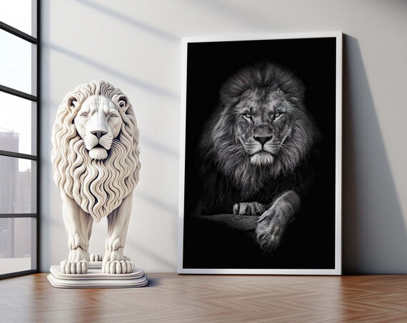 Majestic Lion Canvas Art Fierce Wildlife Portrait Modern Animal Ready To Hang Home Decor Gift Wall Poster