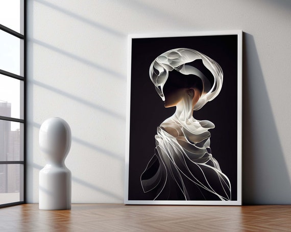 Abstract Woman Wall Art Modern Home Decor With White Silhouette Portrait Ready To Hang For Living Room