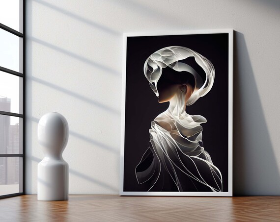 Flowing White Smoke Woman Silhouette Poster Minimalist Abstract Portrait