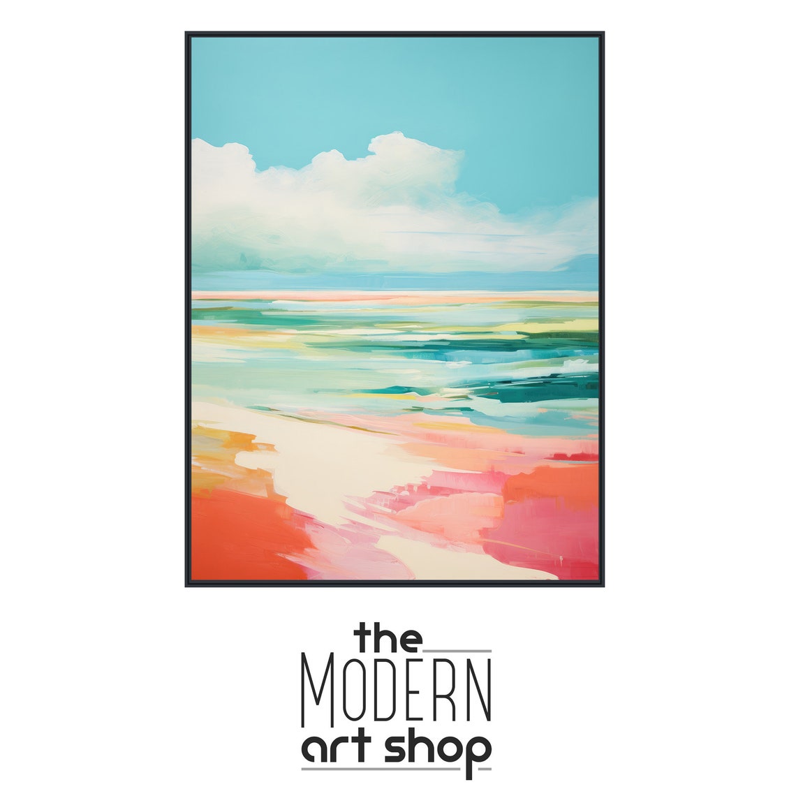 Turquoise Sky Over Coral Waves Abstract Beach Painting Poster - Image 4