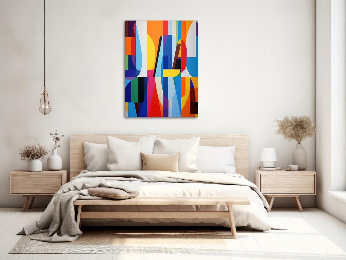 Large Mid Century Wall Art Framed Print Midcentury Modern Abstract Painting Large Geometric Artwork Cocktail Pop - Image 2