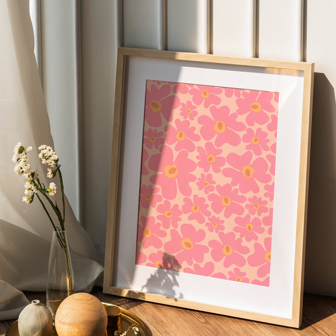 Wavy Flowers Pink Preppy Abstract Wall Art Print - Image 5
