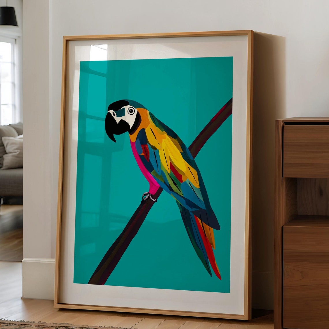 Bold Colourful Macaw Parrot on Teal Pop Art Tropical Bird Poster - Image 4