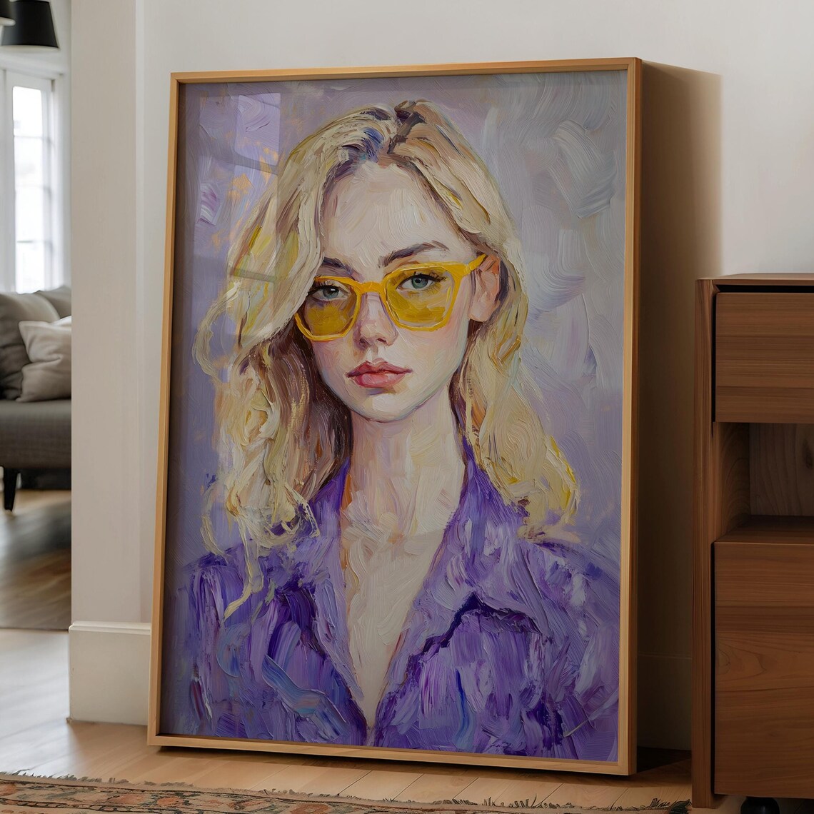 Woman In Purple Top With Yellow Glasses Modern Portrait Art Print - Image 4