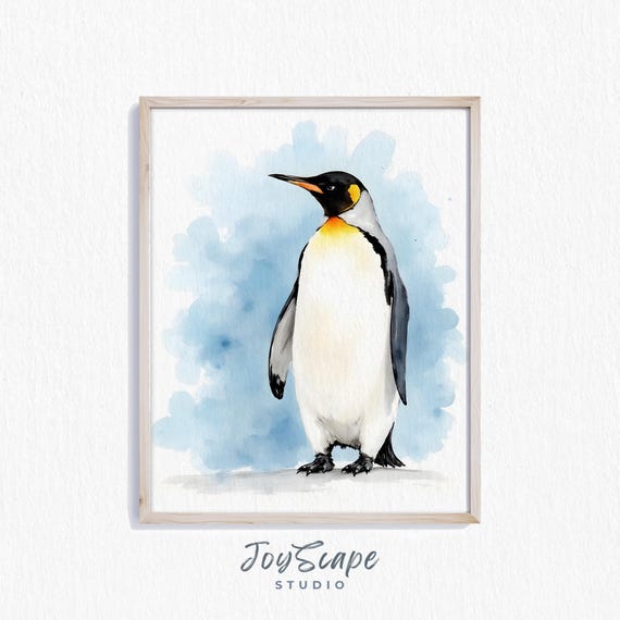 Emperor Penguin Art Watercolor Painting Winter Animal Decor Rustic Wall Nursery Nature Print 213