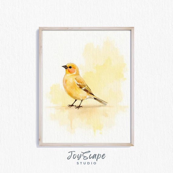 Canary Wall Art Yellow Bird Painting Watercolor Vintage Nature Decor Rustic Nursery Print For Home 253