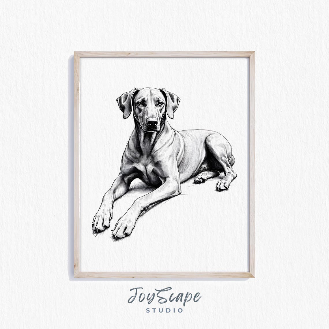 Rhodesian Ridgeback Black and White Sketch Lying Down Dog Poster