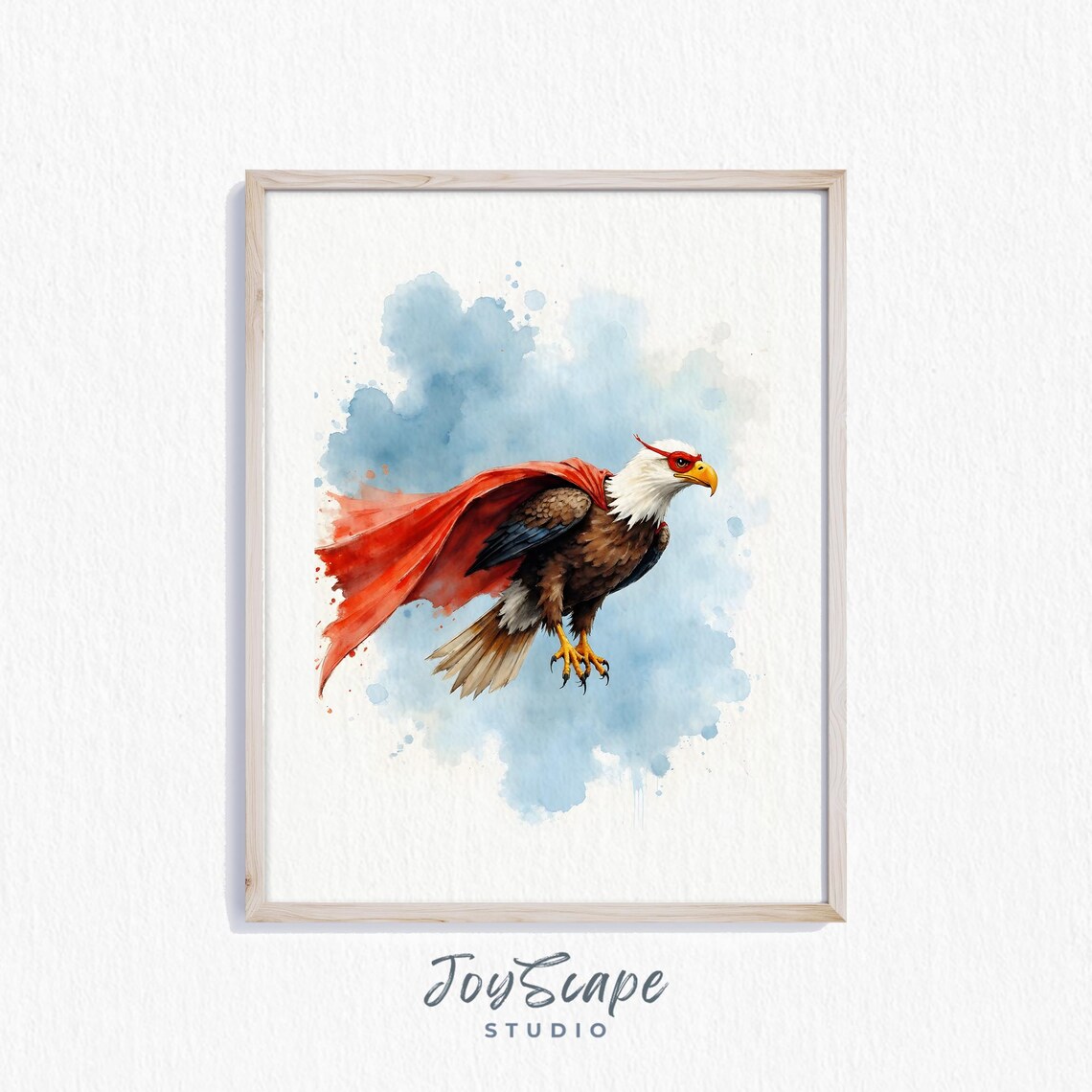 Bald Eagle Superhero Red Cape Watercolor Majestic Bird Nursery Wall Poster