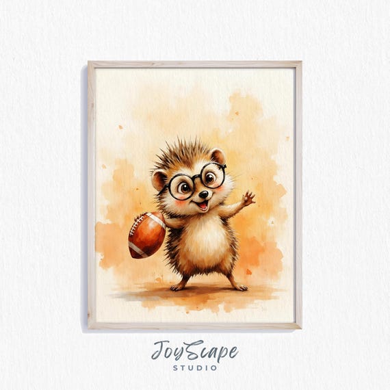 Funny Hedgehog Watercolor Print Cute Wall Art Nursery Decor Animal Kids Room Illustration Instant 643