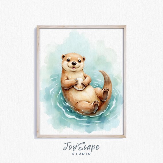 Sea Otter Art Watercolor Animal Wall Cute Nursery Decor Ocean Wildlife Print Baby Room Kids 236