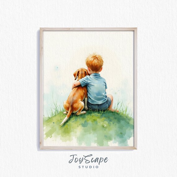 Beagle And Boy Friendship Nursery Wall Art Kids Dog