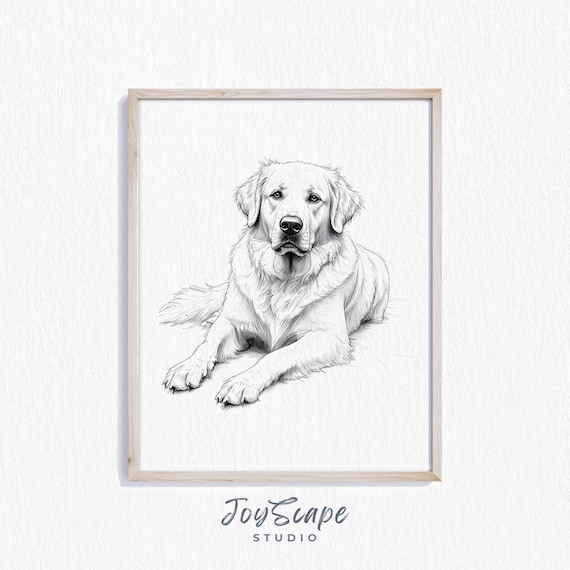 Great Pyrenees Dog Sketch Wall Art Rustic Animal Decor Black And White Illustration Farmhouse Style Print