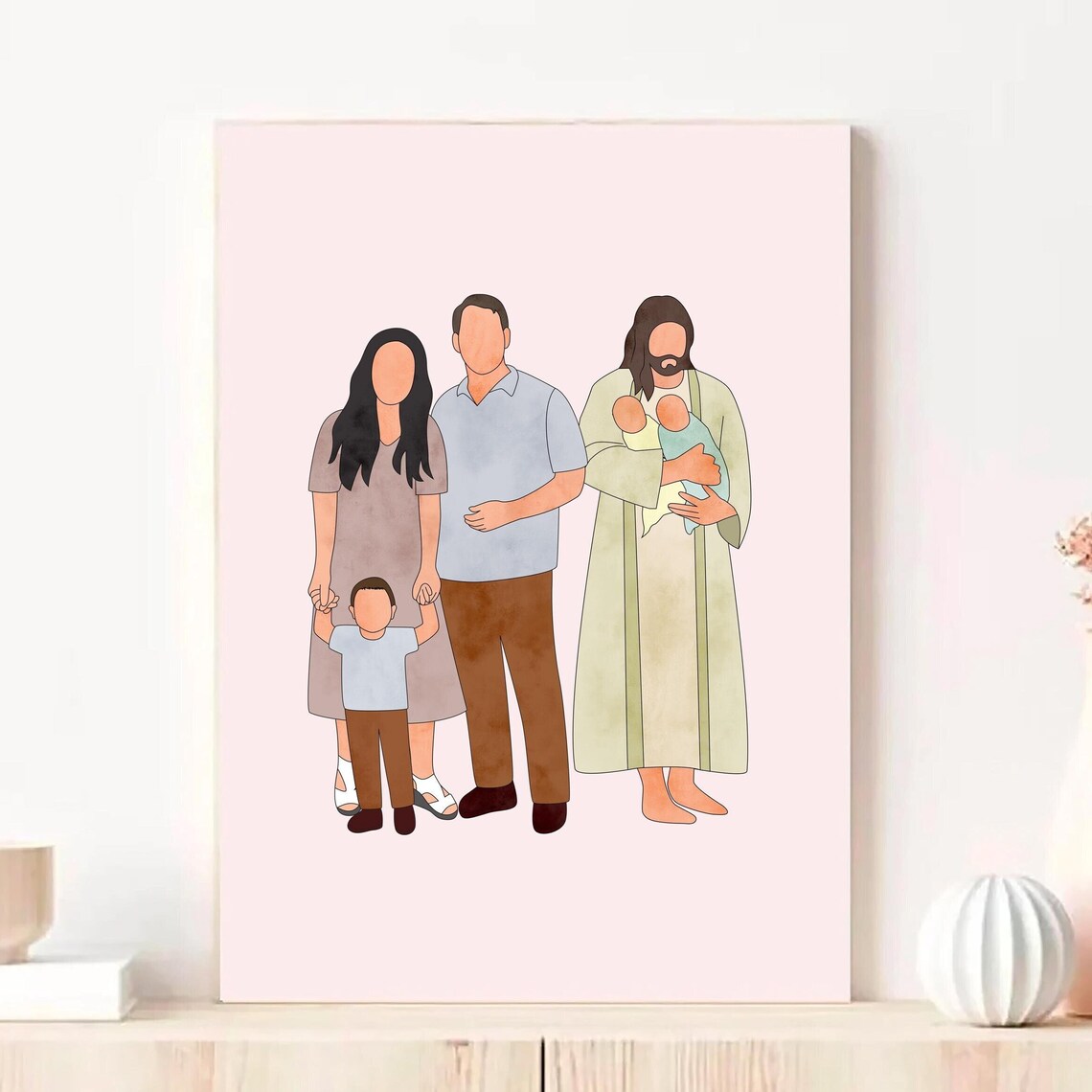 Custom Angel Baby Family Portrait, Jesus Memorial Print