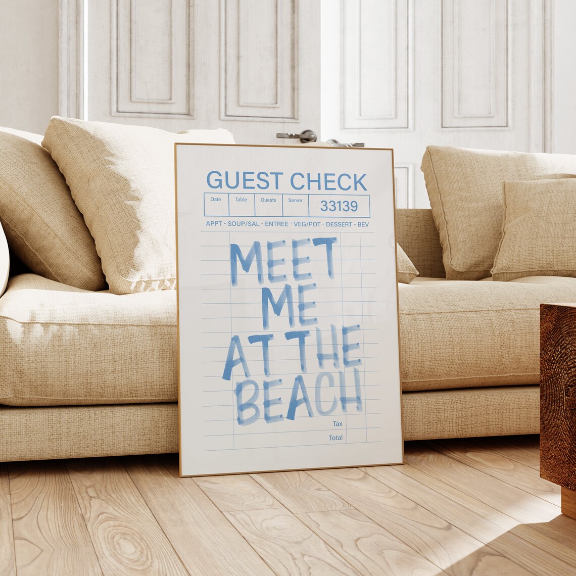 Meet Me at the Beach Guest Check Blue Watercolor Quote Poster - Image 2