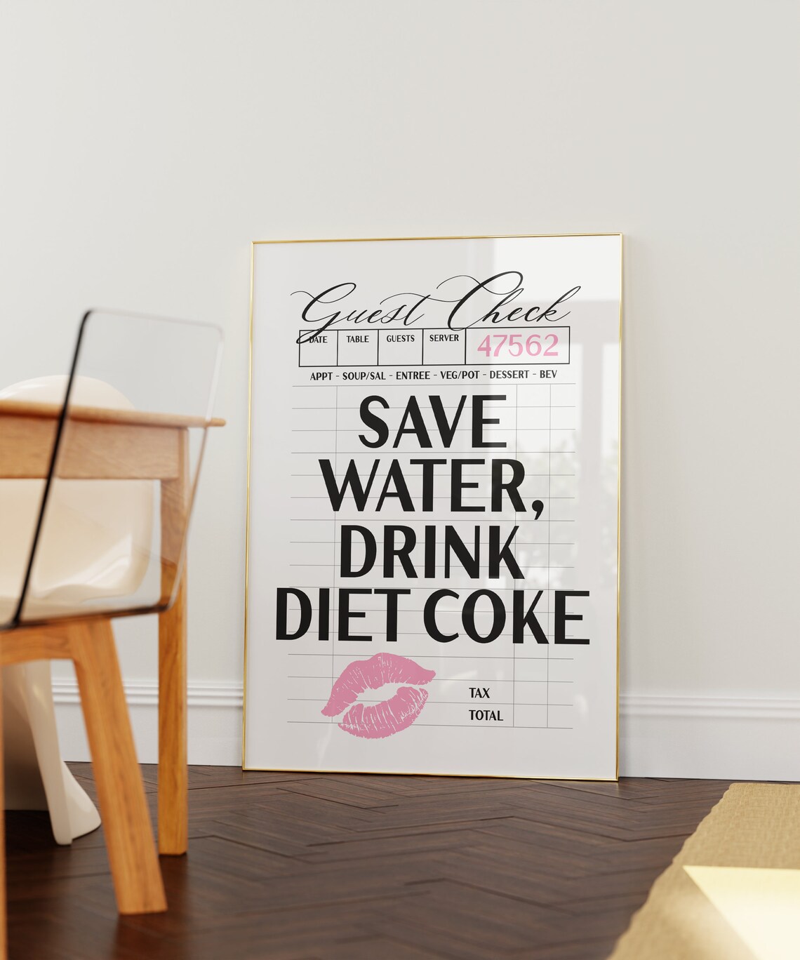 Save Water Drink Diet Coke Pink Guest Check Quote Art Poster - Image 2