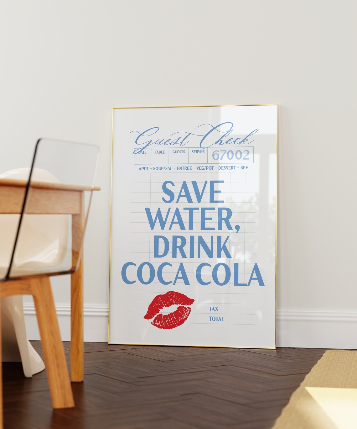 Save Water Drink Coca Cola Guest Check Blue Lipstick Kiss Poster - Image 2