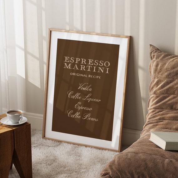 Espresso Martini Recipe Print Funny Apartment Decor Retro Aesthetic Kitchen Wall Art Girly Watercolor Bar Cart Typography Poster