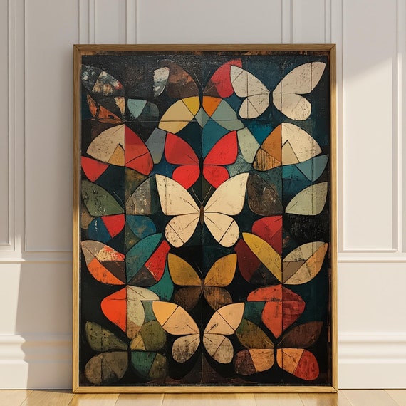 Abstract Butterfly Wall Art Butterflies Mid Century Wall Decor Artwork Vintage Oil Painting Artful Trendy Gift