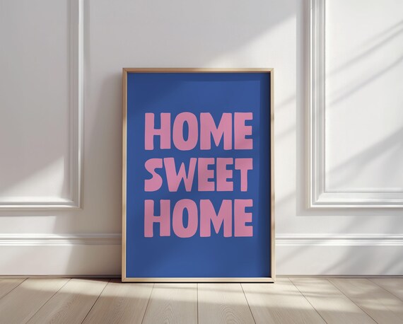 Home Sweet Home Bold Pink Bubble Typography on Navy Blue Poster
