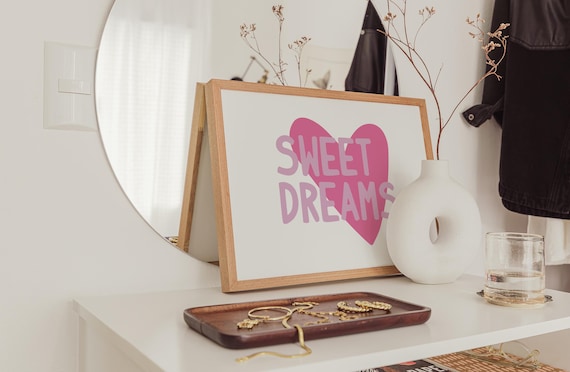 Sweet Dreams Pink Heart Typography Quote for Nursery Bedroom Wall Poster