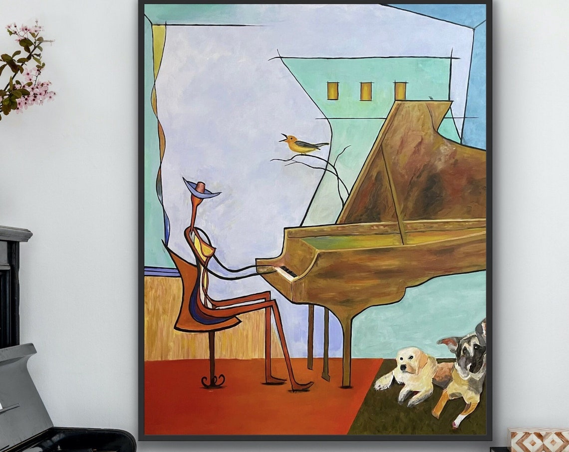 Abstract Piano Oil Painting Music Room Art Modern Oil Painting Of Abstract Figure Pet Portrait Dog Portrait