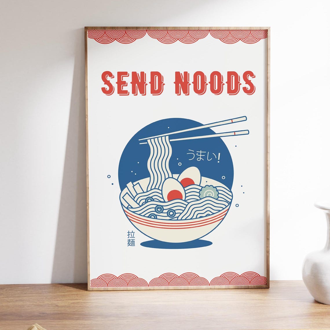 Send Noods Funny Ramen Bowl Illustration Kitchen Poster Retro Japanese