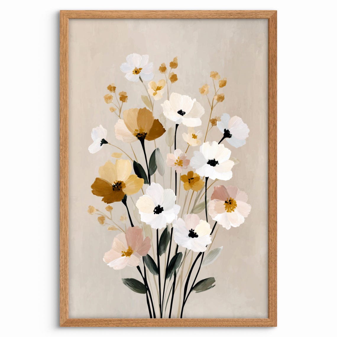 Minimalist Neutral Wildflower Bouquet Beige Floral Art Poster