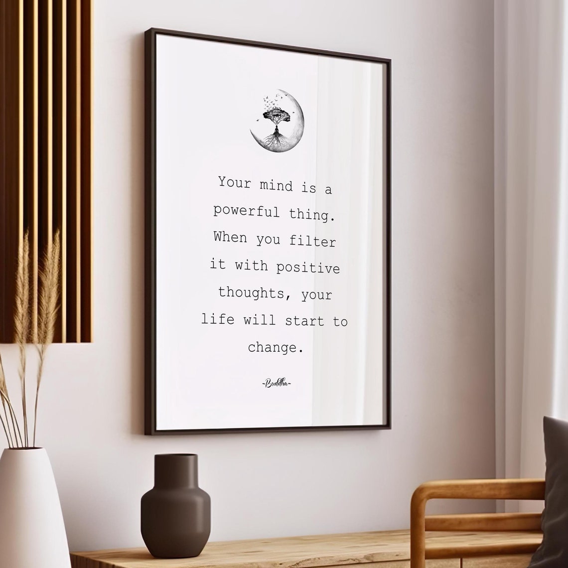Your Mind Is A Powerful Thing Buddha Quote Tree Of Life Moon Poster